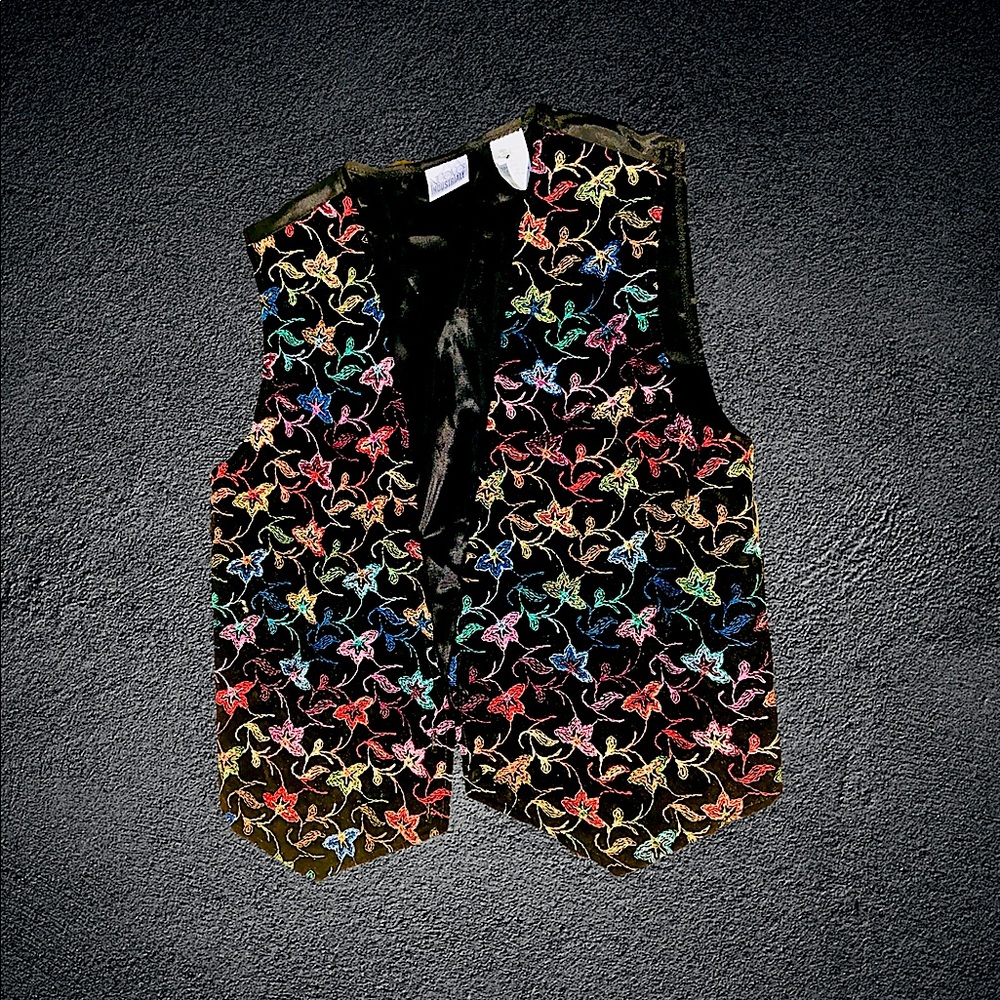 Vintage Floral Embroidered Velour Feel Vest